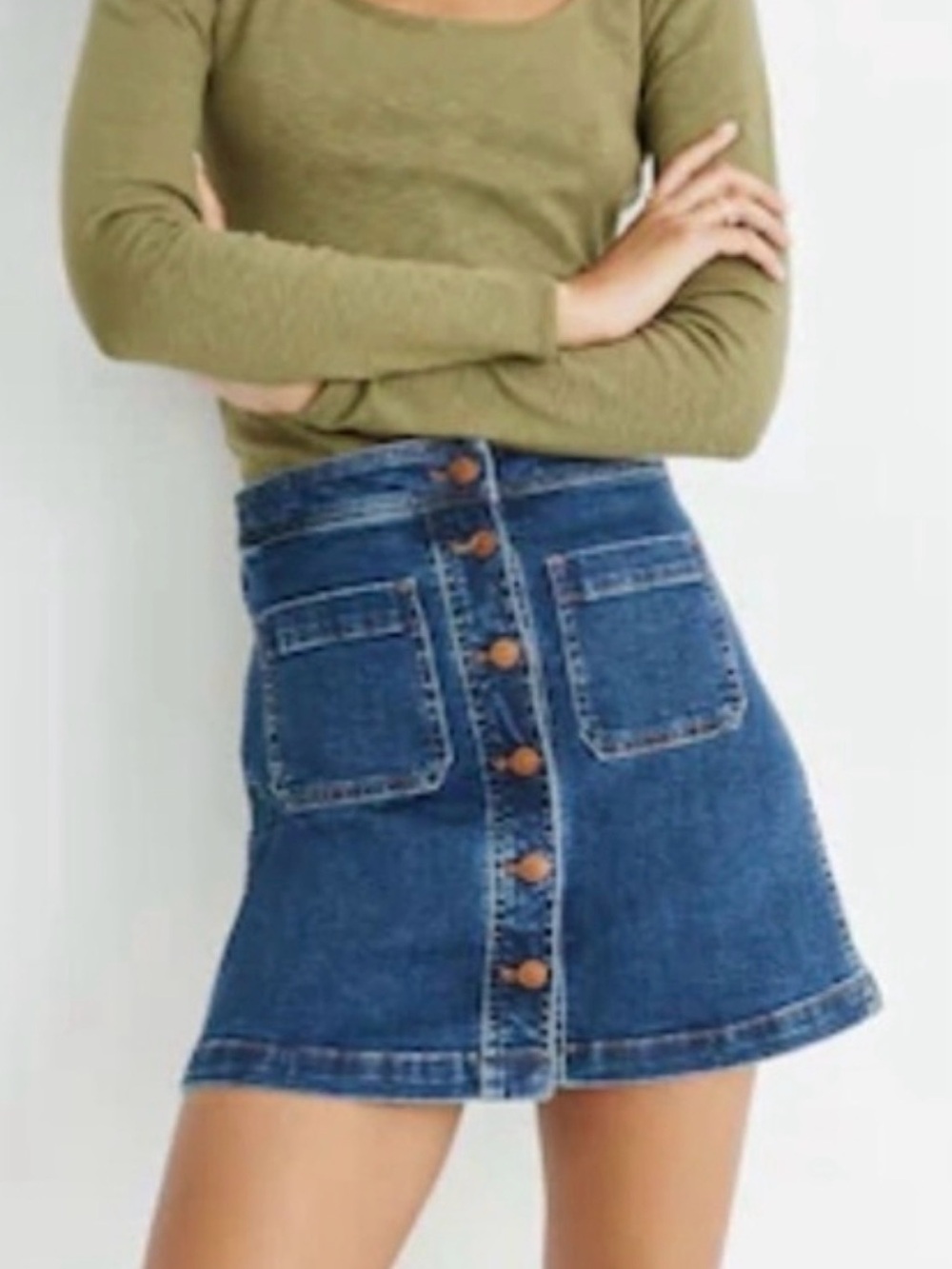 Madewell Denim Button Front A-Line Mini Skirt Blue Size 27 Stretch